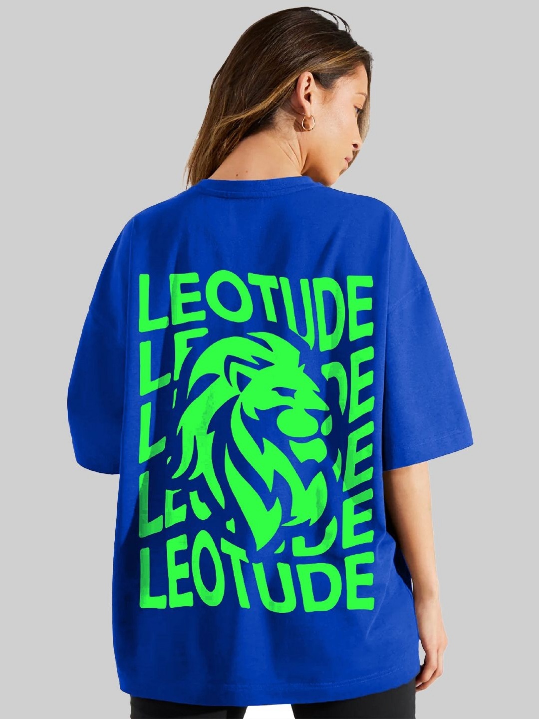 

Leotude Women Typography Printed Round Neck Cotton Oversized T-shirt, Blue