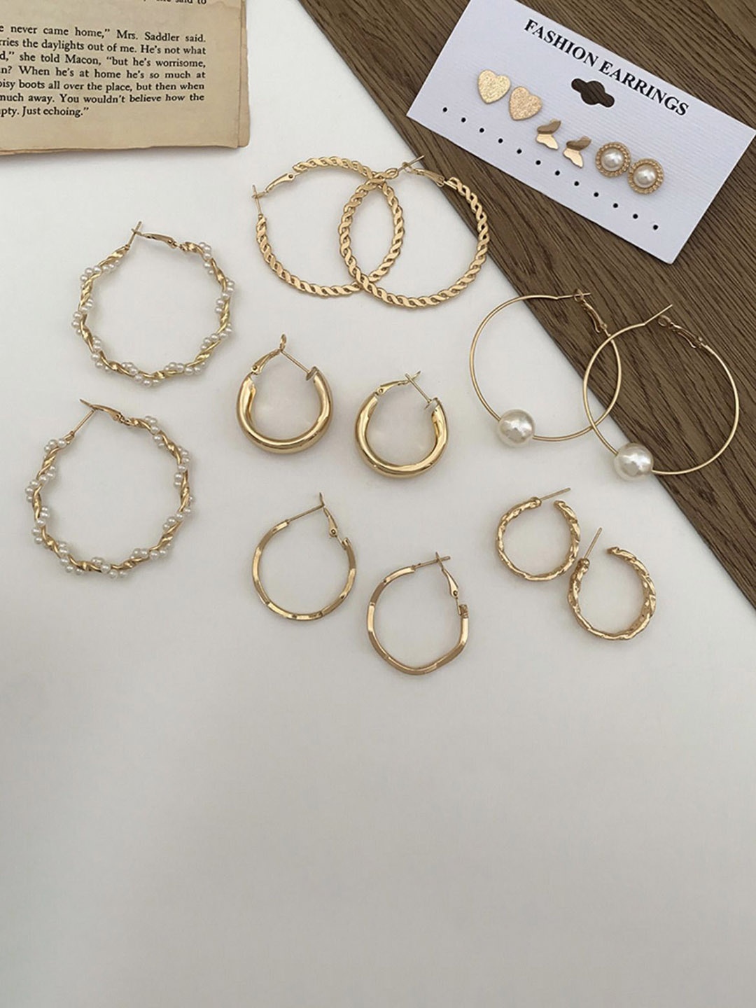 

Celestique Set Of 9 Gold-Plated Contemporary Hoop Earrings