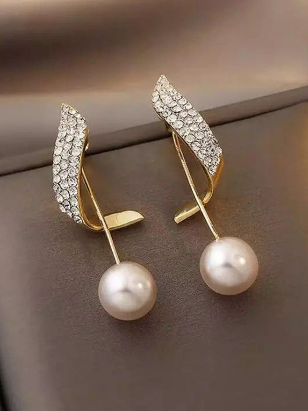 

Celestique Gold-Plated Pearls Contemporary Oxidised Drop Earrings