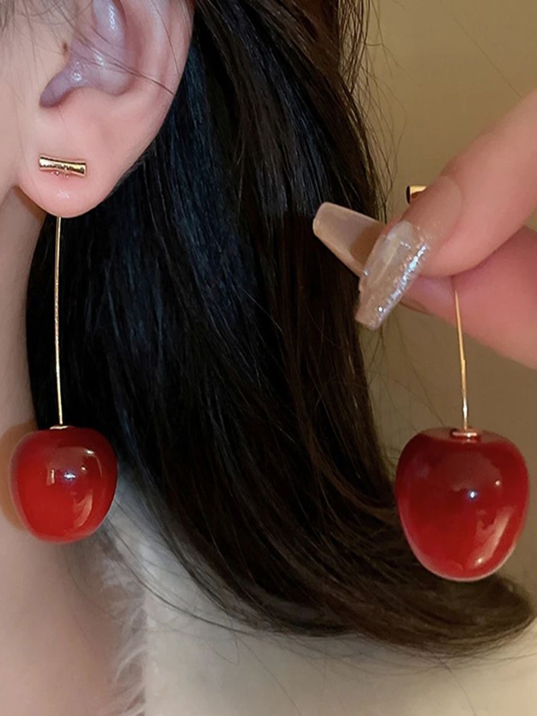 

Celestique Gold-Plated Cherry Design Korean Acrylic Drop Earrings