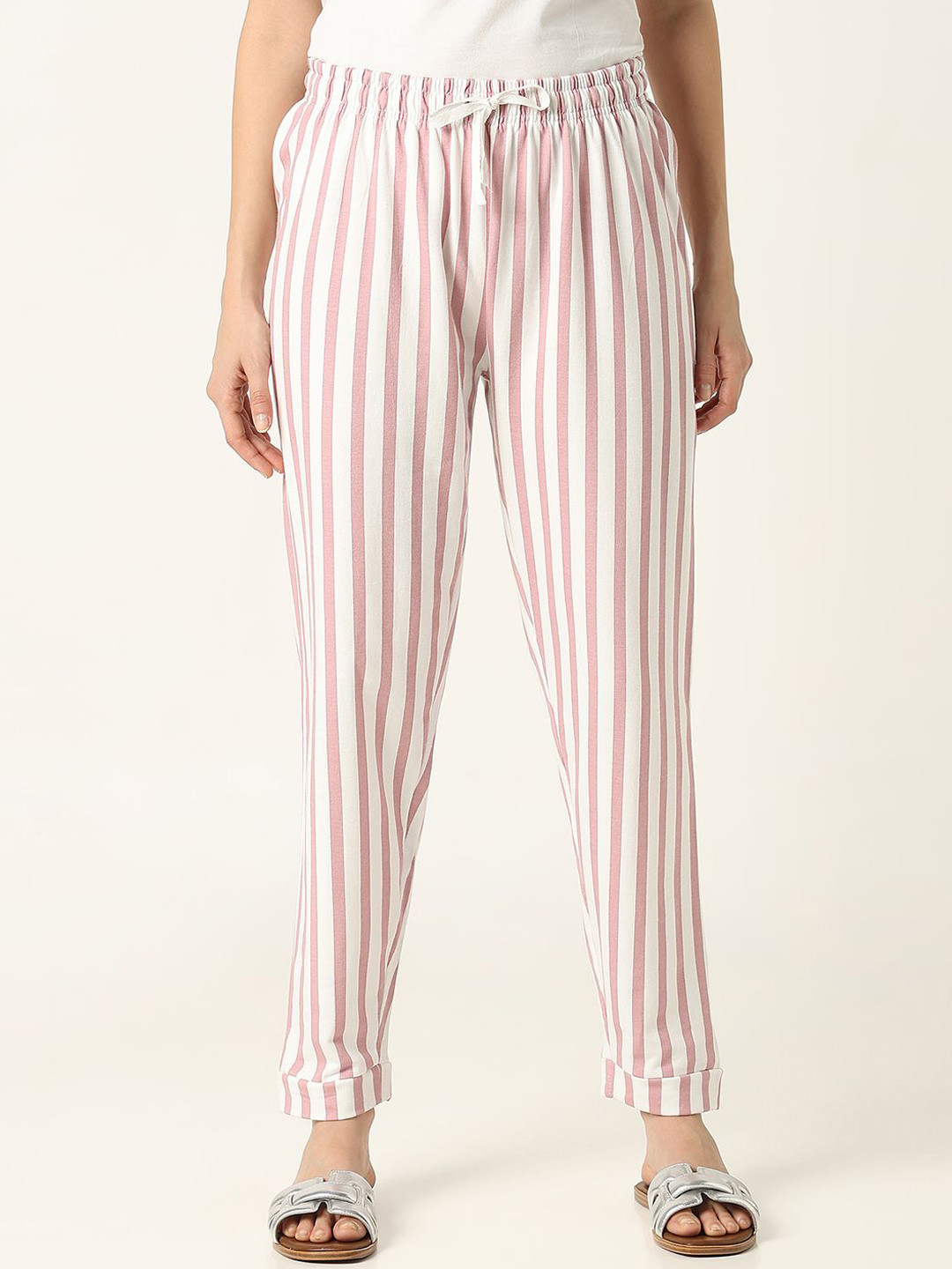 

R&B Women Striped Cotton Lounge Pants, Pink