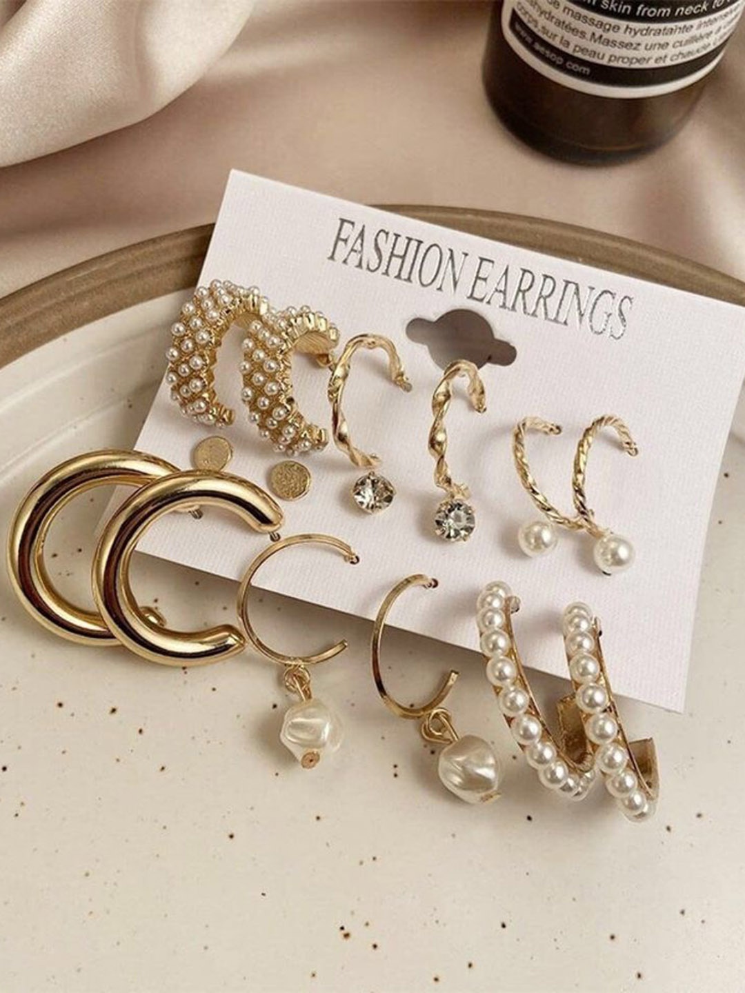 

Celestique Set Of 9 Contemporary Hoop Earrings, Gold