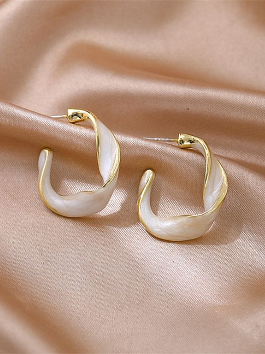 

Celestique Gold-Plated Contemporary Half Hoop Earrings, White
