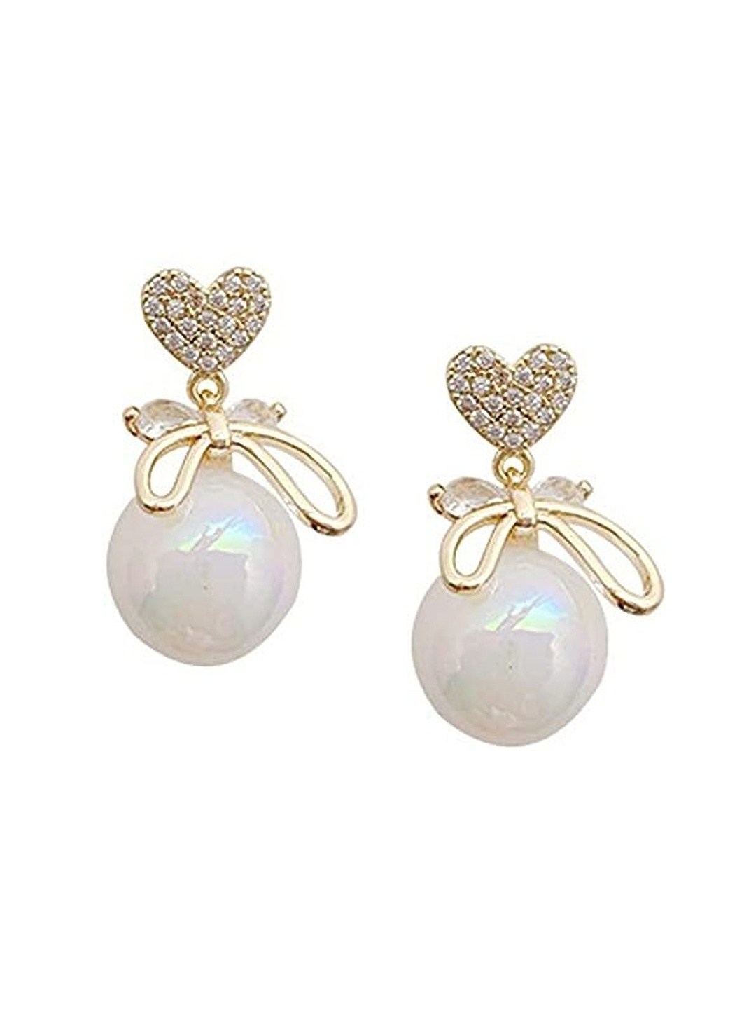 Celestique Stone Studded Bow Shaped Drop Earrings, Gold