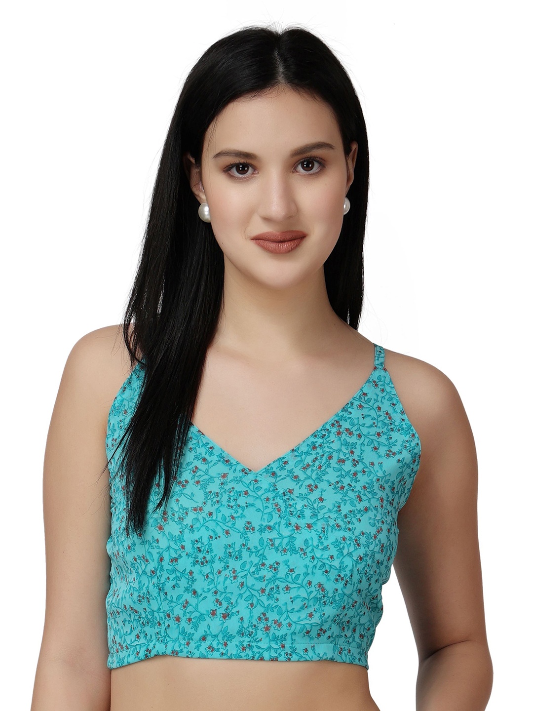 

Popwings Women Floral Printed Shoulder Straps Crop Top, Turquoise blue