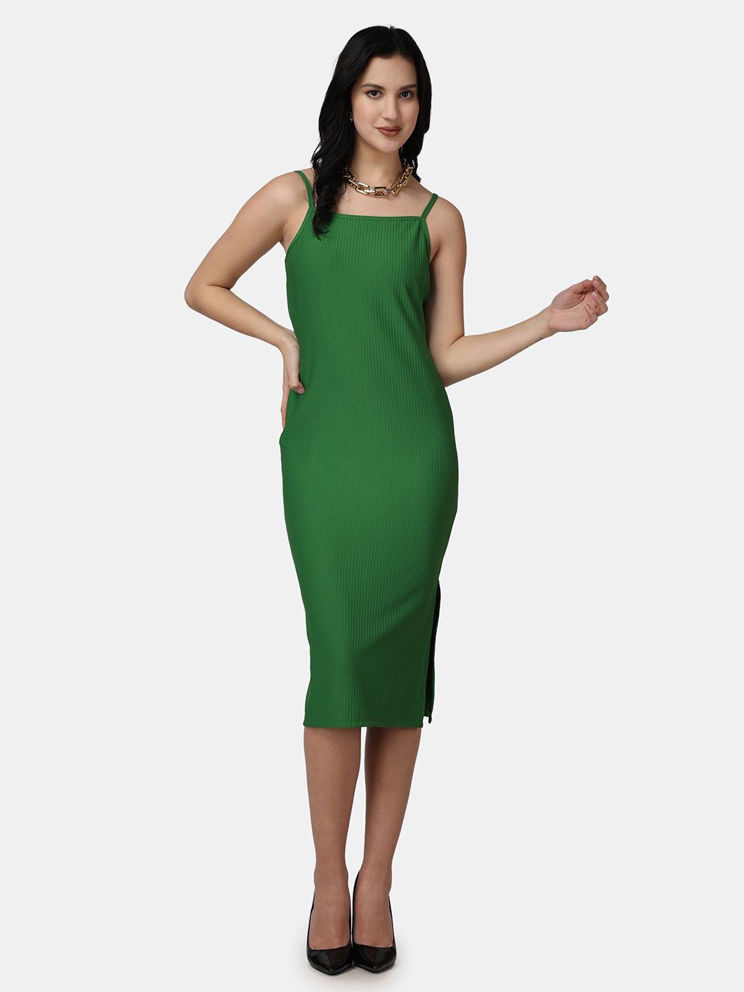 

Popwings Women Bodycon Knitted Midi Dress, Green