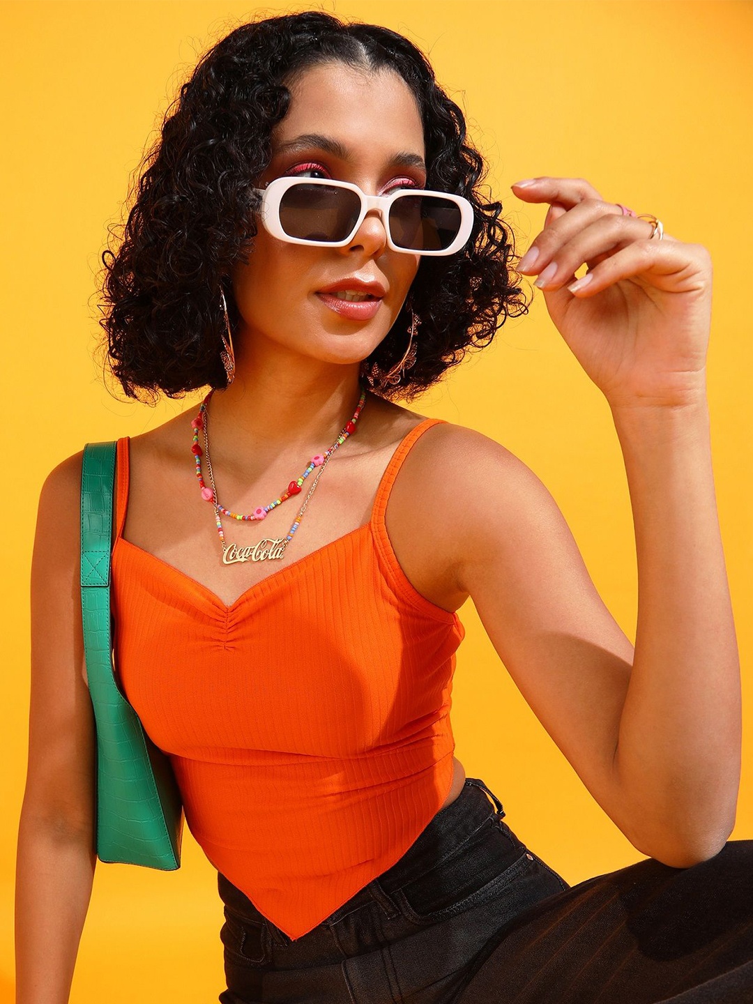 

Popwings Women Sweetheart Neck Crop Top, Orange