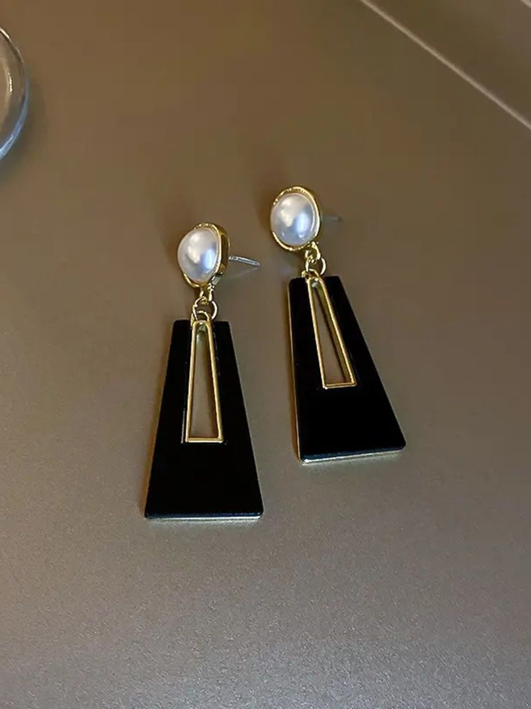 Celestique Pearls Contemporary Drop Earrings, Black