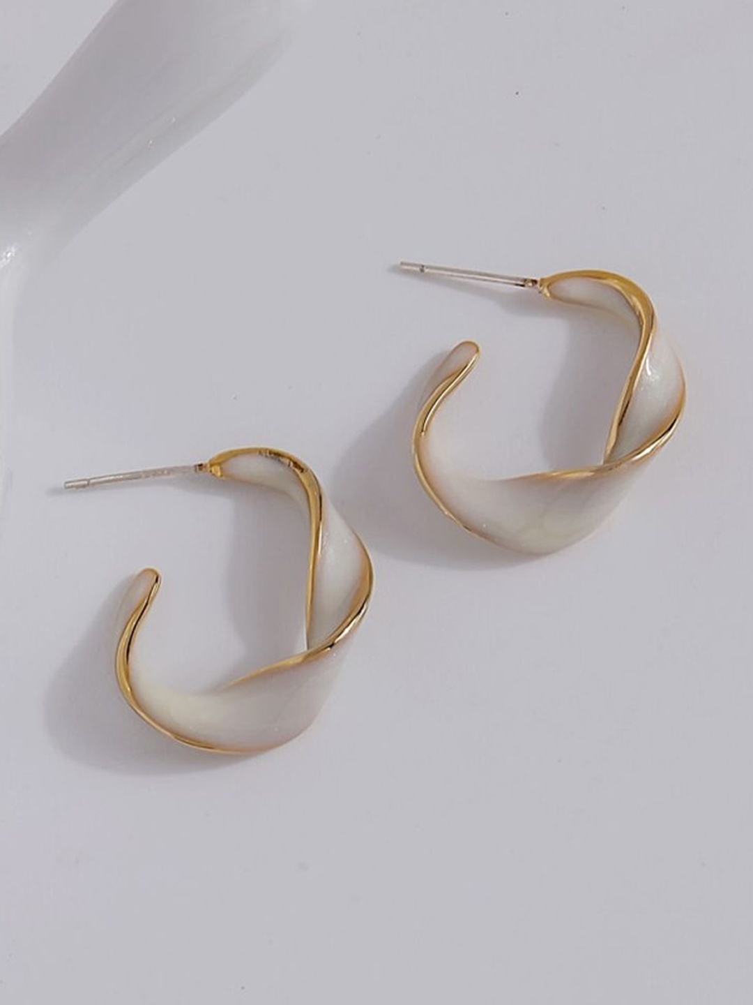 

Celestique Twisted Shaped Hoop Earrings, White