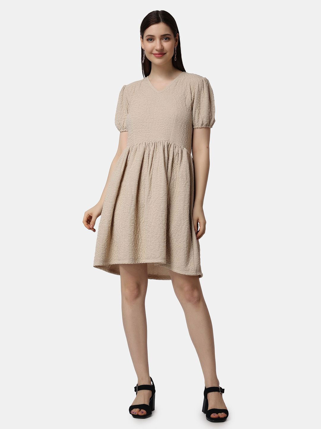 

Popwings Women Fit & Flare Dress, Cream