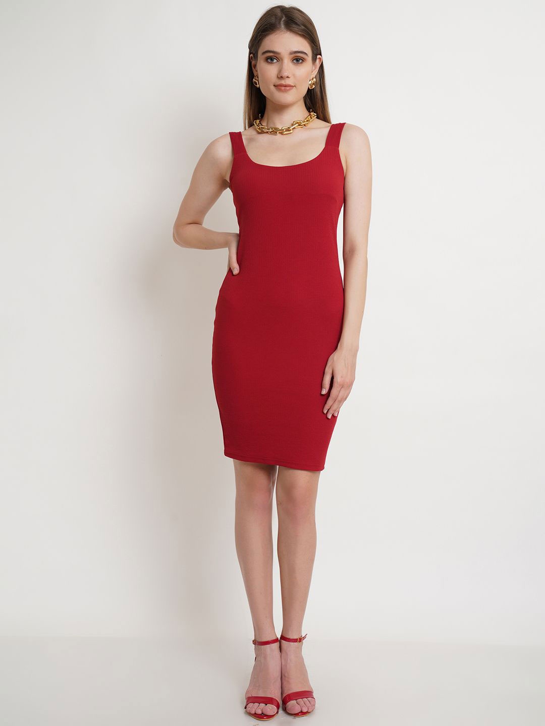 

Popwings Women Sleeveless Bodycon Dress, Maroon