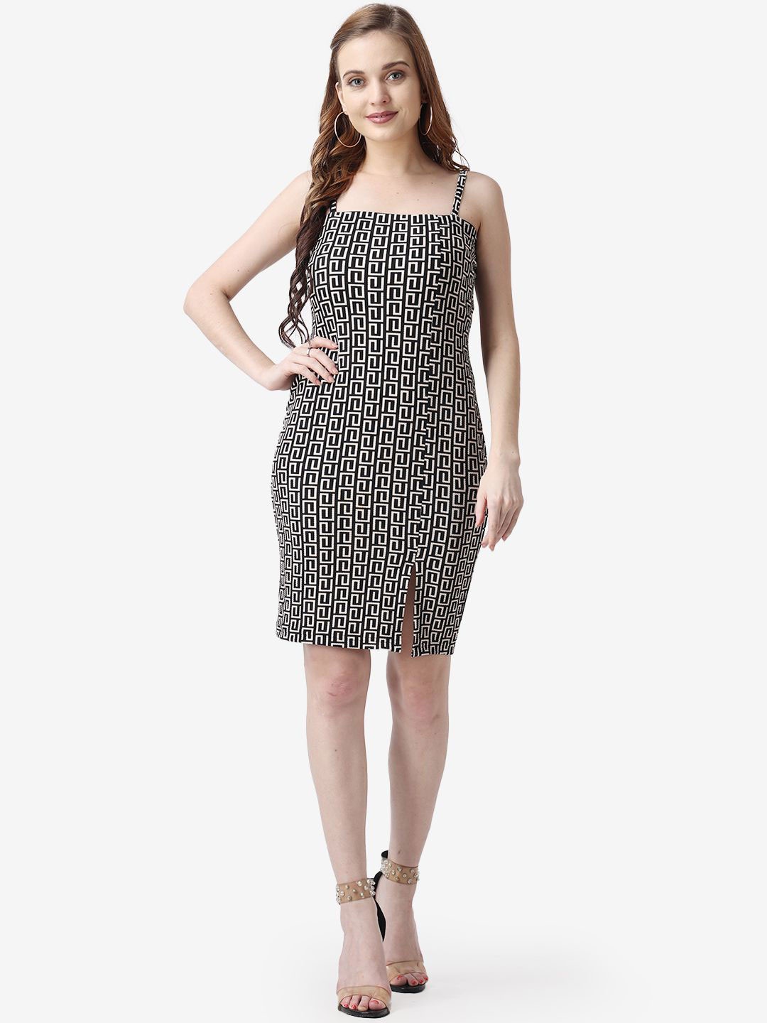 Popwings Printed Bodycon Dress, Black