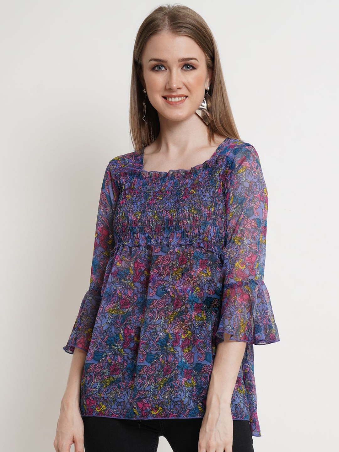 

Popwings Women Floral Printed Peplum Top, Blue