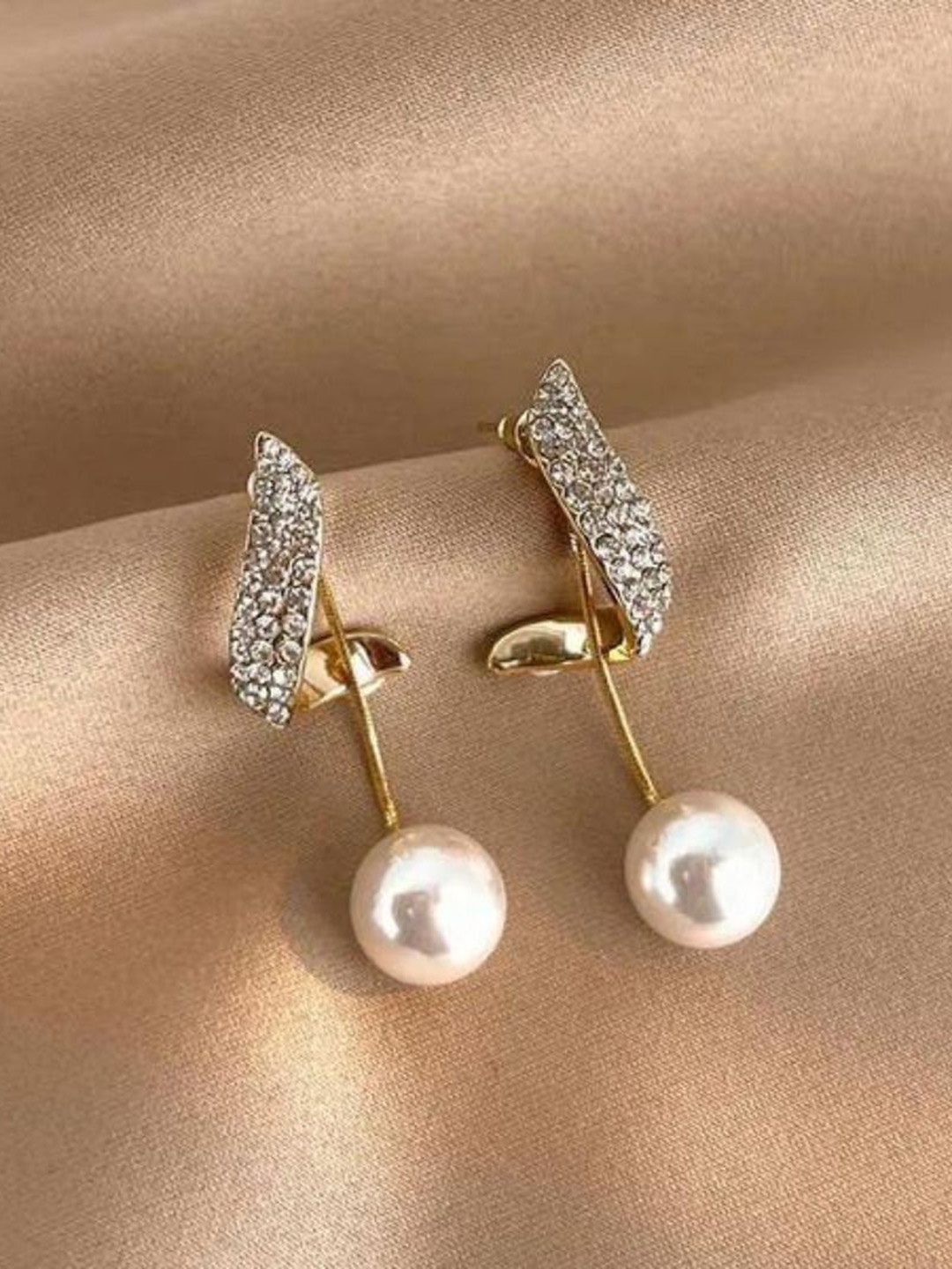 

Celestique Stone Studded Contemporary Drop Earrings, Gold