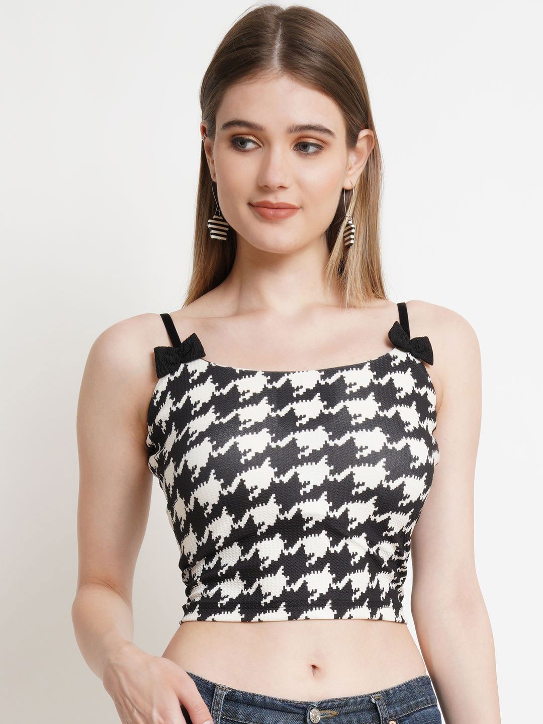 Popwings Women Self Design Crop Top, Multi