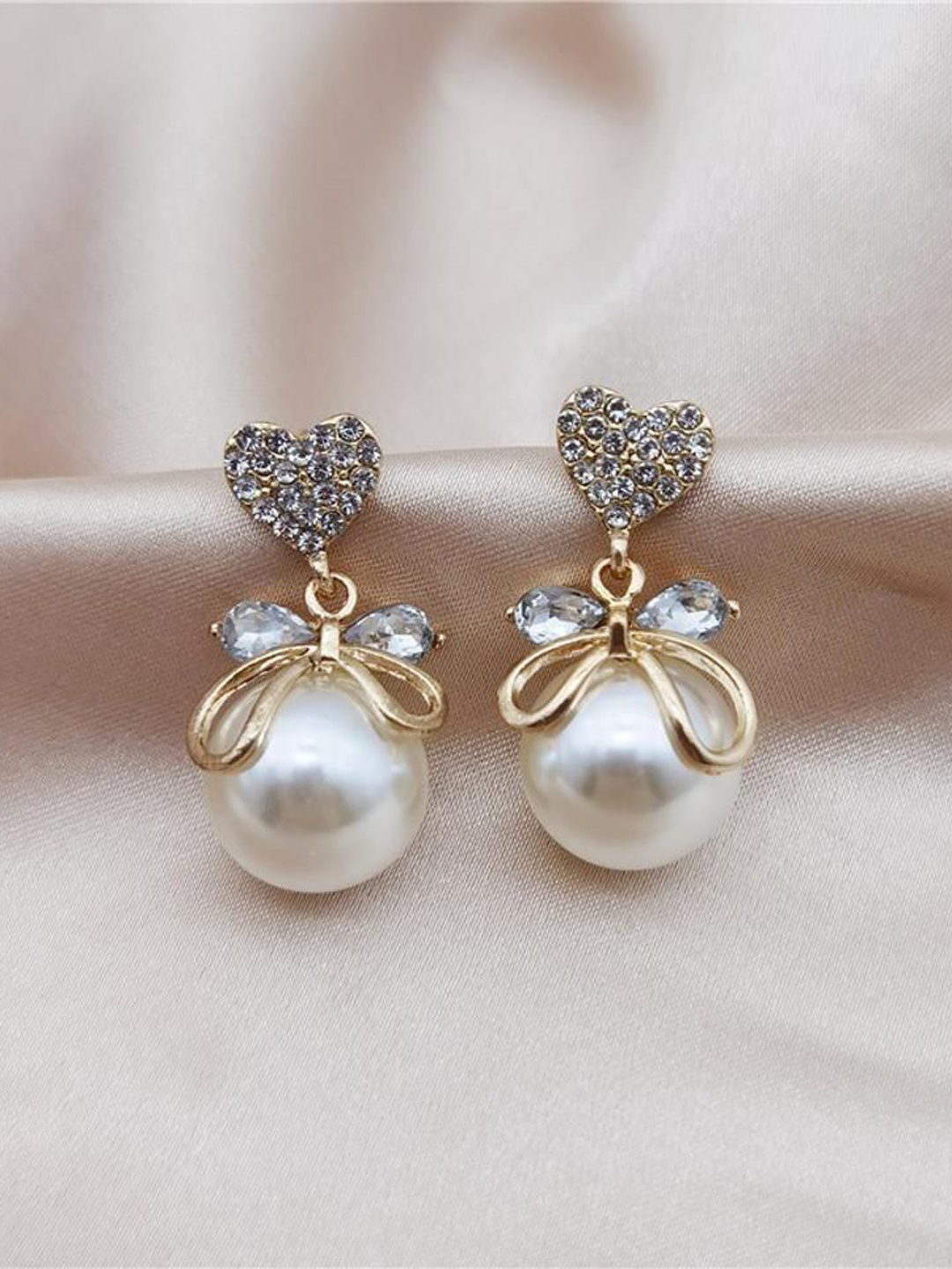 

Celestique Gold-Plated Contemporary Stone Studded Drop Earrings, White