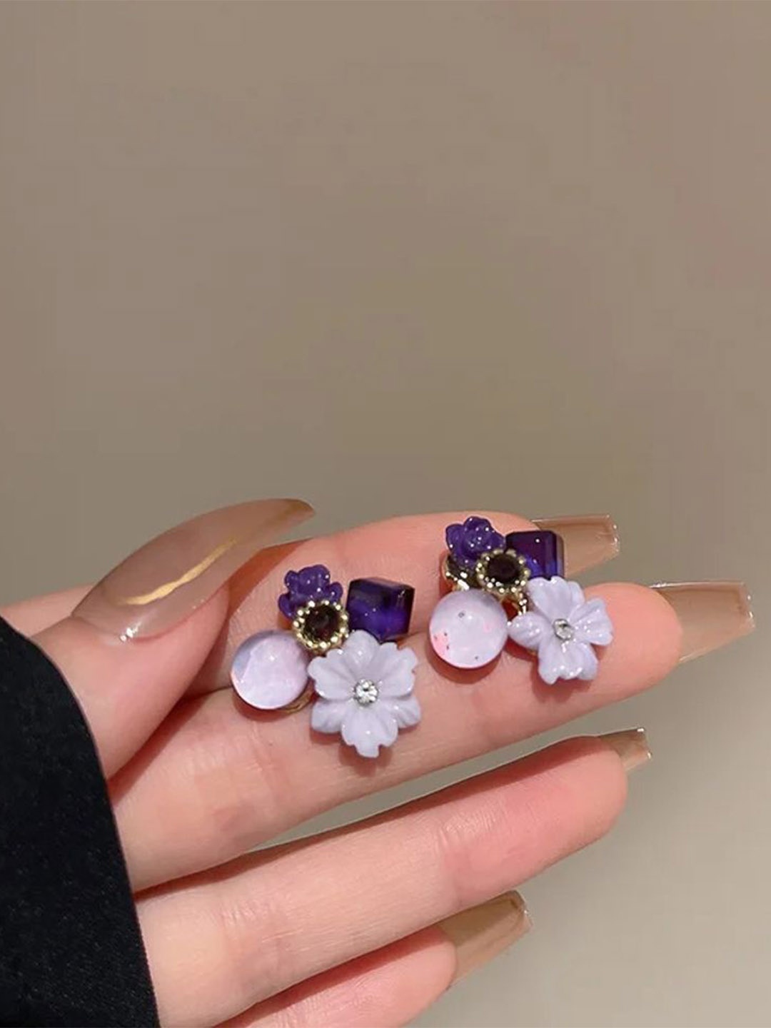 

Celestique Artificial Beads Contemporary Studs, Purple