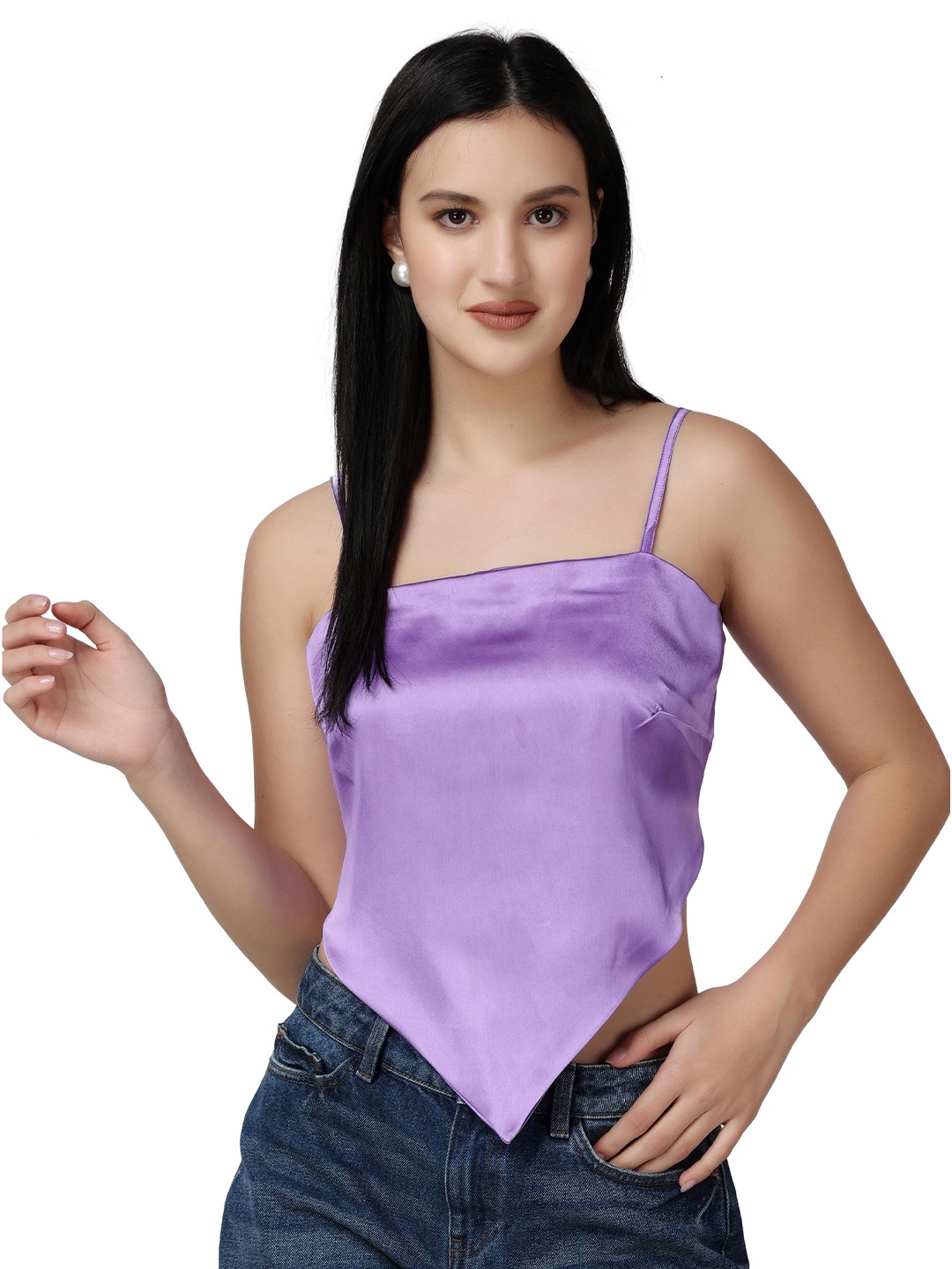 

Popwings Women Shoulder Straps Crop Top, Purple