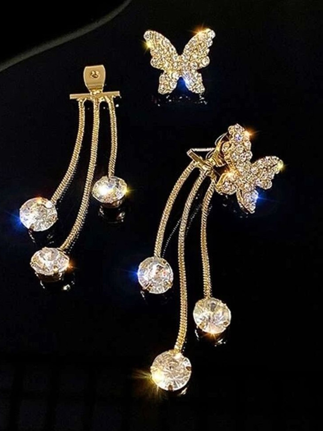 

Celestique Gold-Plated Contemporary Cubic Zirconia Antique Drop Earrings