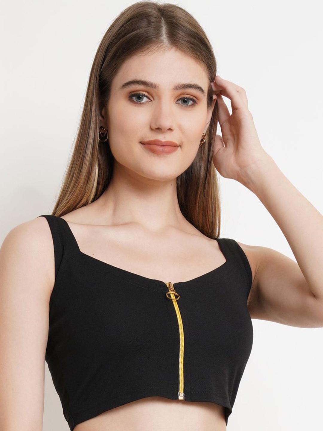 Popwings Women Sweetheart Neck Crepe Crop Top, Black