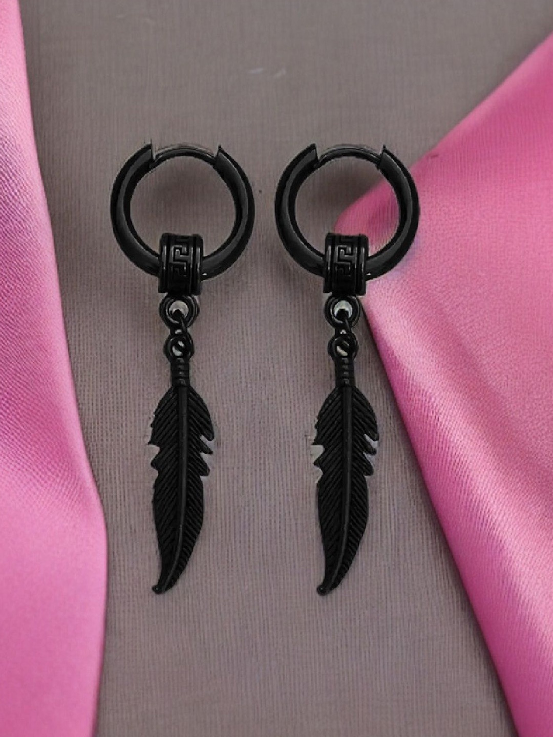 

RUHI COLLECTION Leaf Shaped Hoop Earrings, Black
