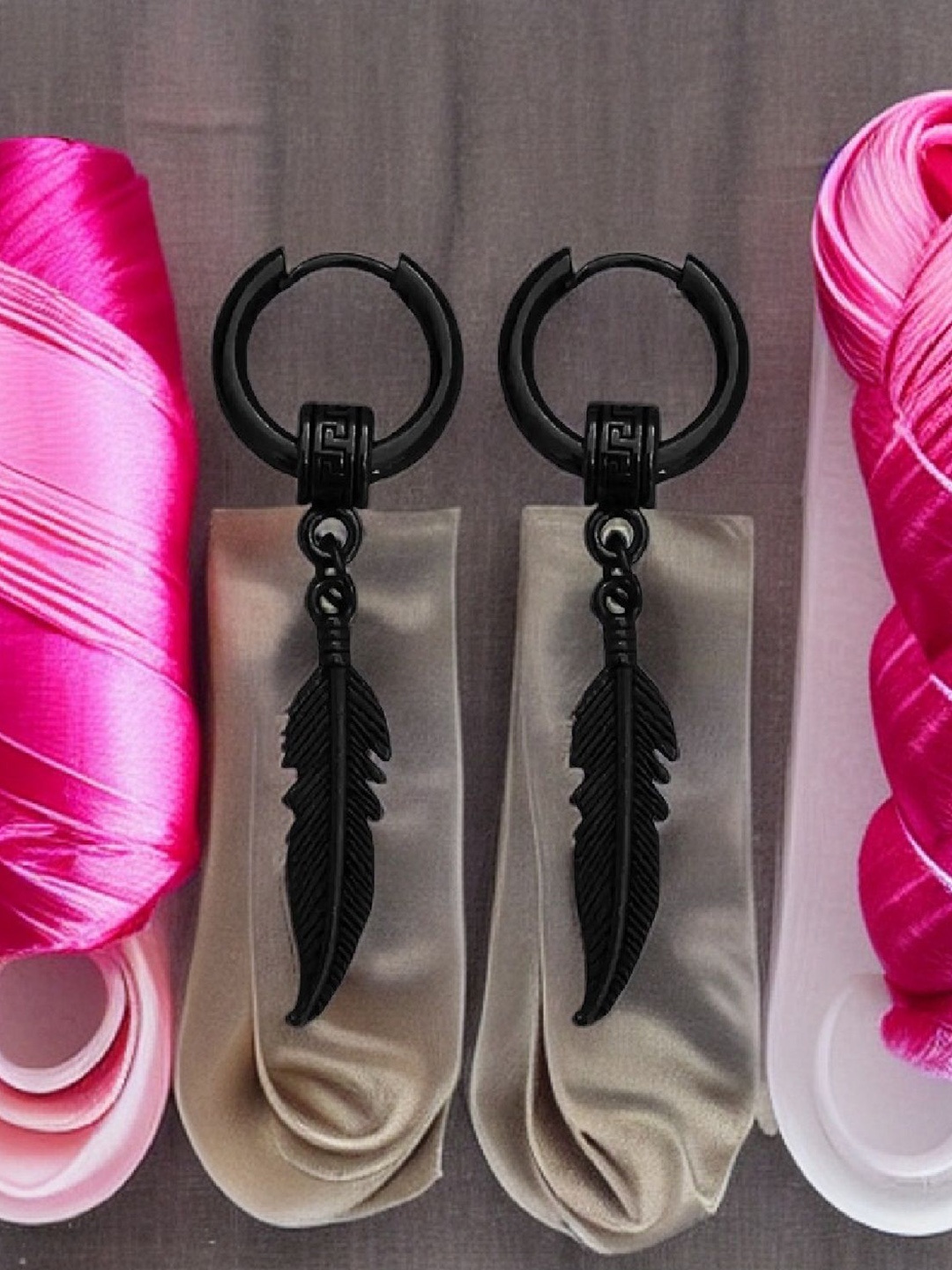 

RUHI COLLECTION Feather Shaped Hoop Earrings, Black