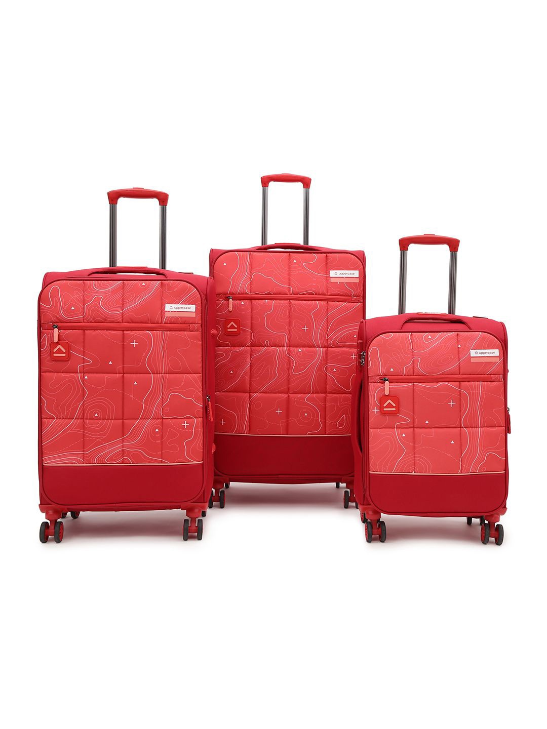 uppercase Set of 3 Soft Sided Cabin & Large Trolley Bags, Red