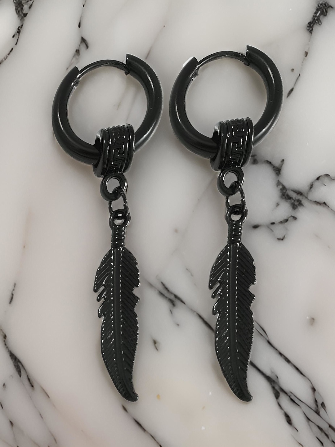 

RUHI COLLECTION Leaf Shaped Hoop Earrings, Black