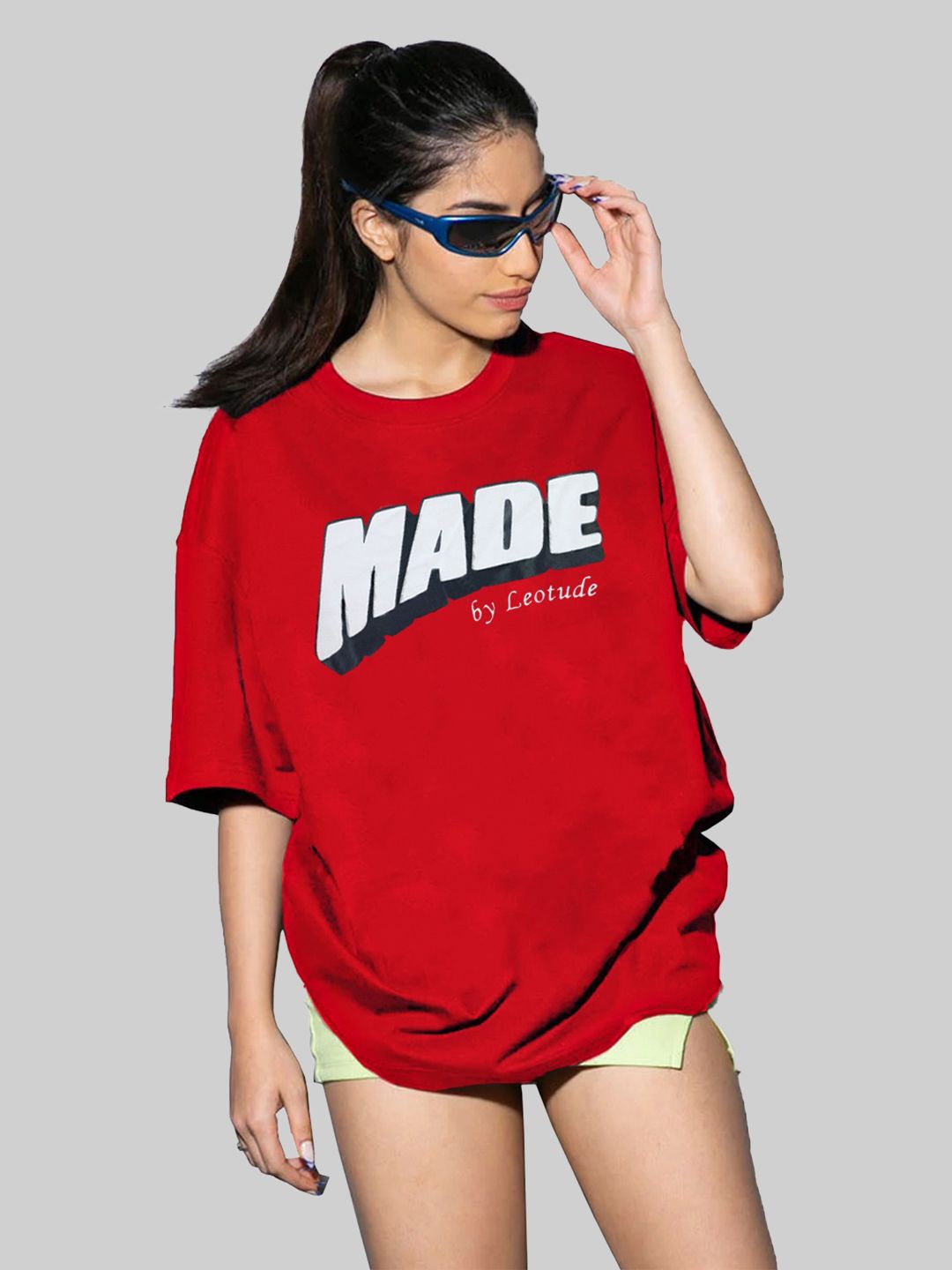 

Leotude Women Typography Printed Round Neck Cotton Oversized T-shirt, Red