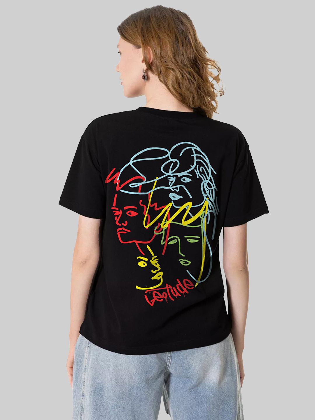 

Leotude Women Graphic Printed Round Neck Cotton Oversized T-shirt, Black