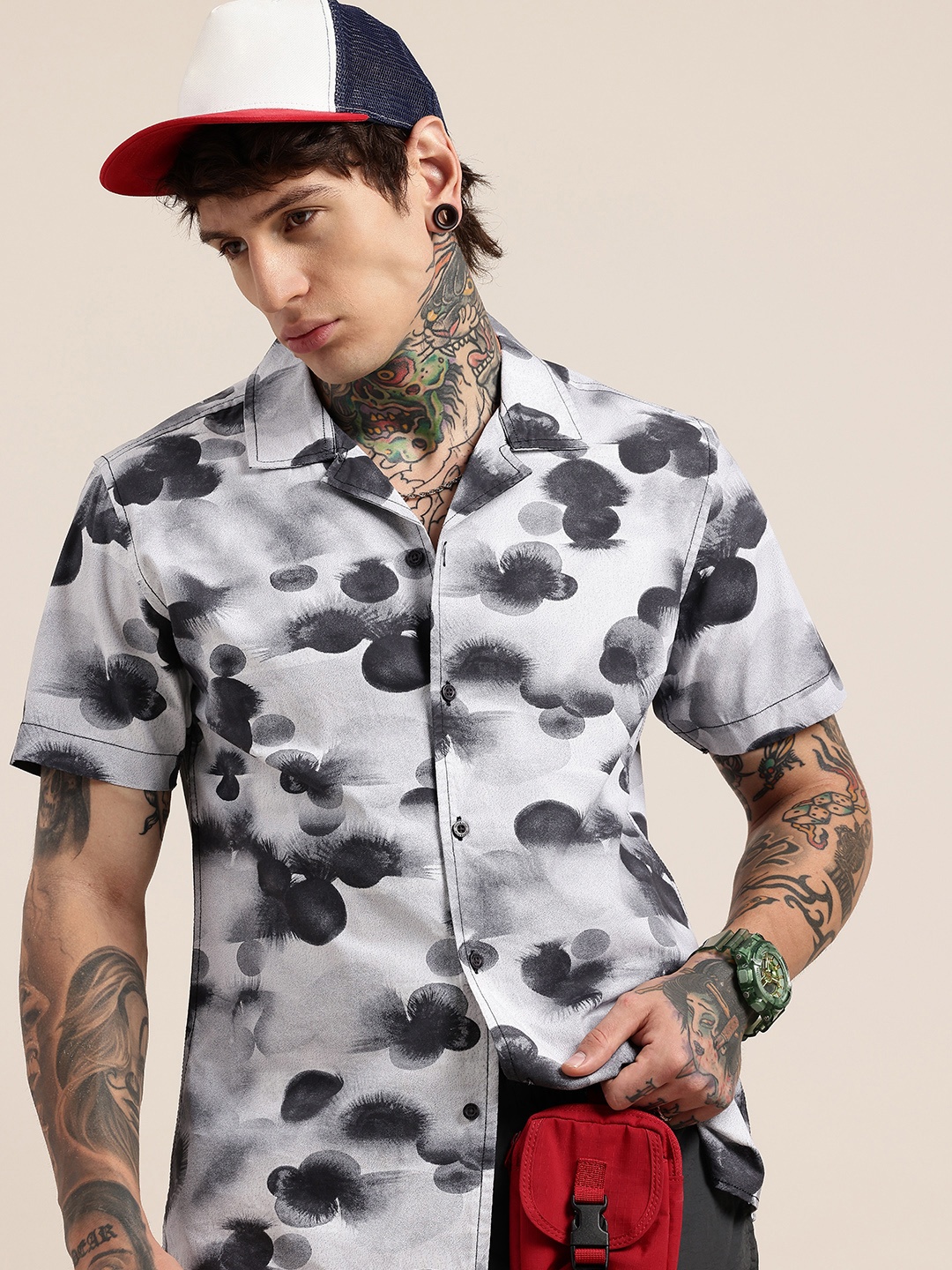 

HERE&NOW Pure Cotton Opaque Printed Casual Shirt, Grey