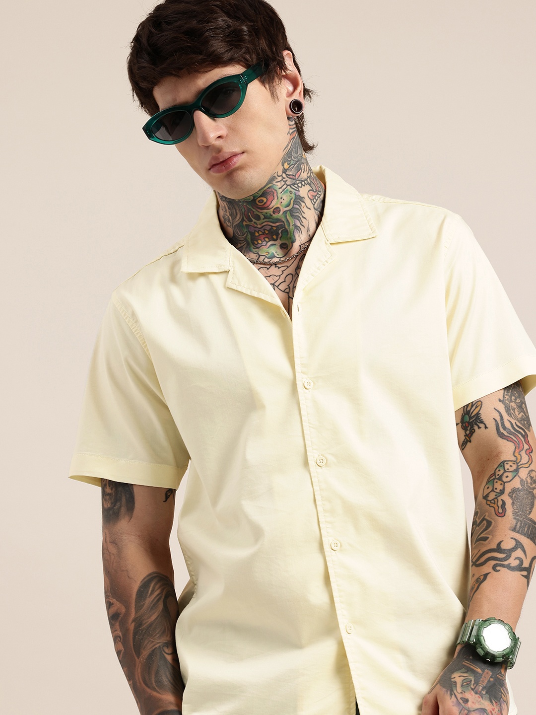 

HERE&NOW Short Sleeves Opaque Casual Shirt, Yellow