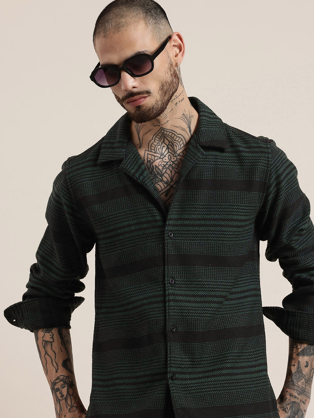 

HERE&NOW Opaque Checked Casual Shirt, Black