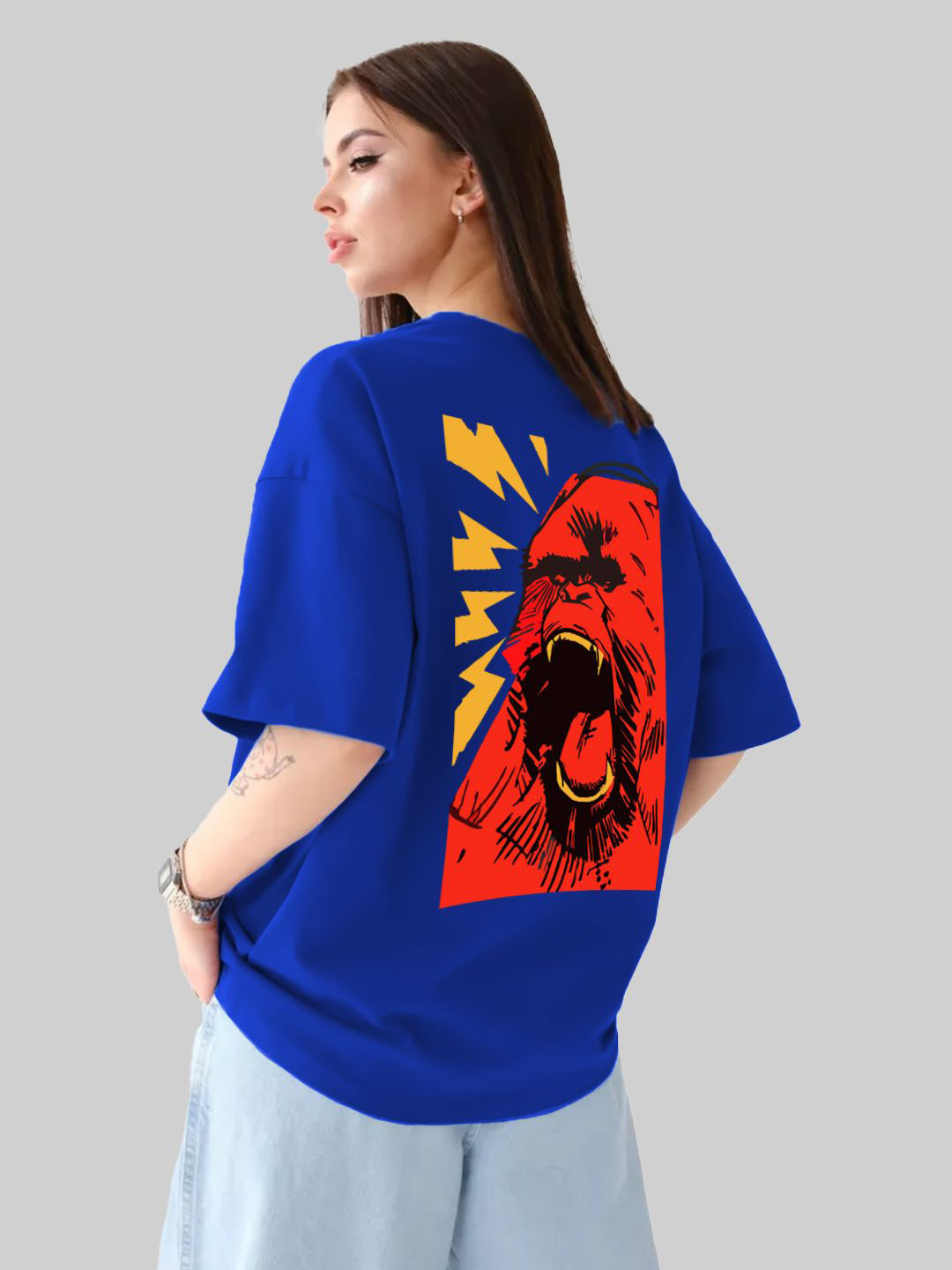 

Leotude Women Graphic Printed Round Neck Cotton Oversized T-shirt, Blue
