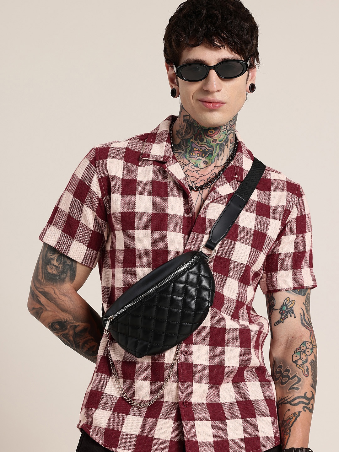 

HERE&NOW Opaque Checked Casual Shirt, Maroon