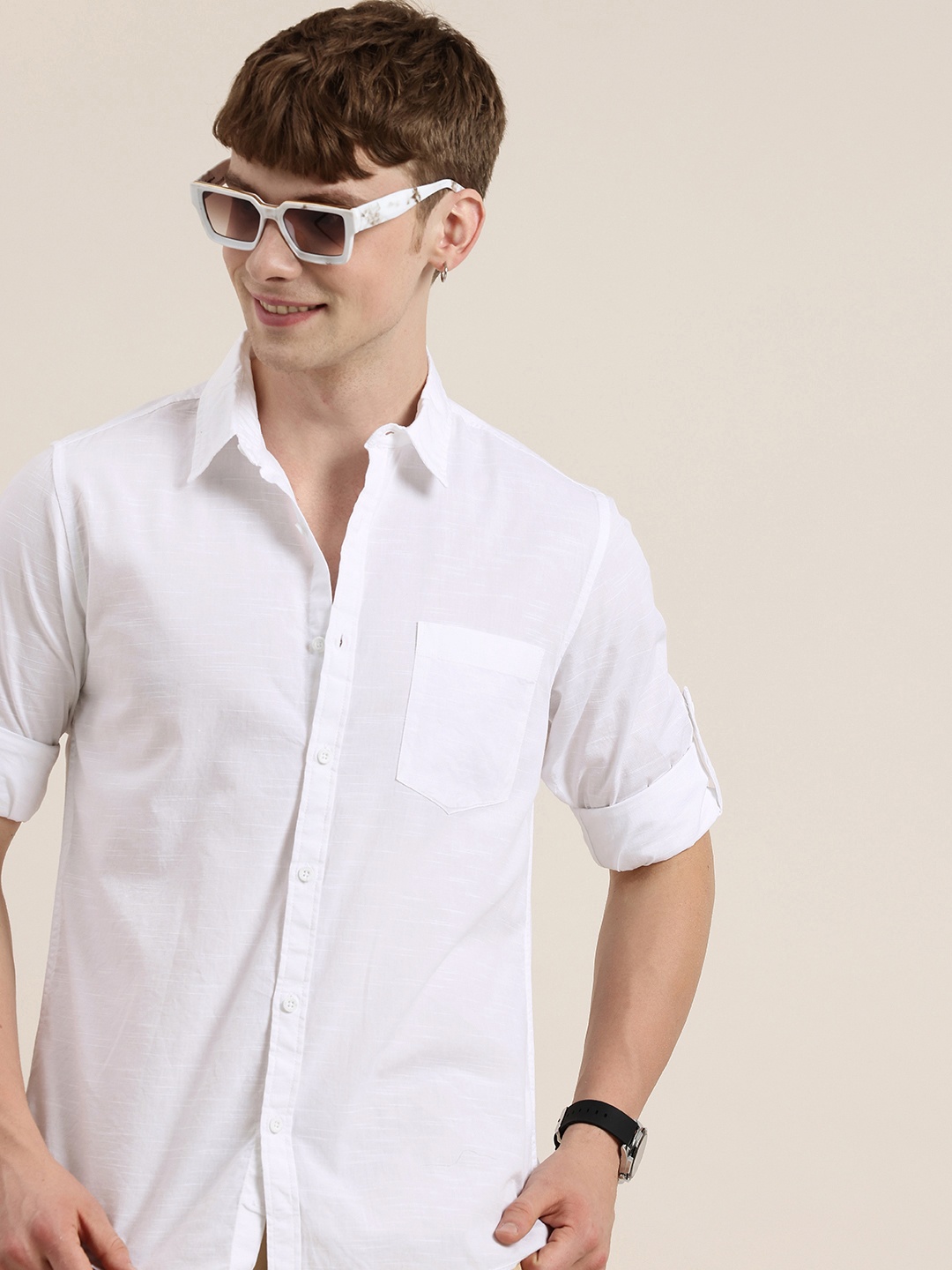

HERE&NOW Pure Cotton Casual Shirt, White
