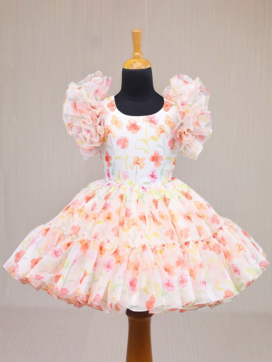 

Li & Li Boutique Girls Floral Printed Flutter Sleeves Fit & Flare Dress, White