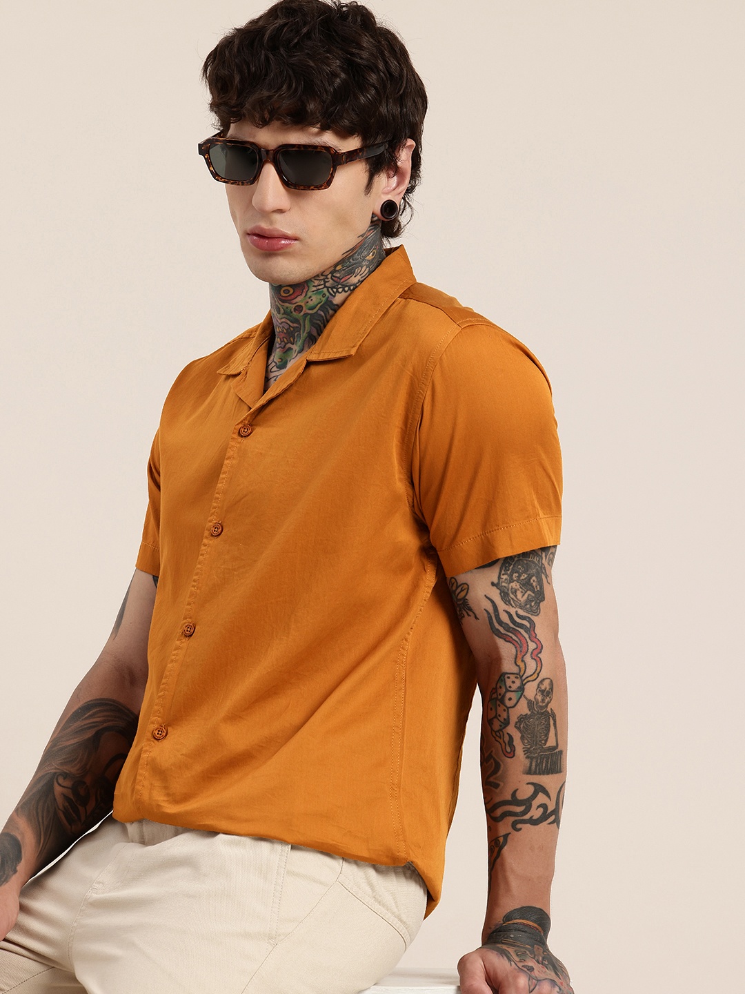 

HERE&NOW Pure Cotton Opaque Casual Shirt, Rust