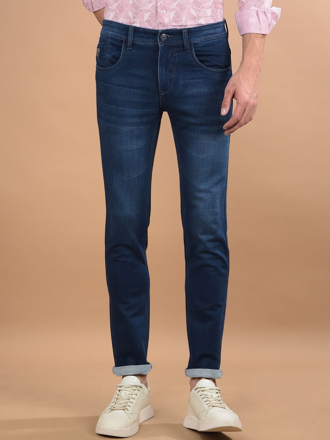 

Canary London Men Smart Skinny Fit Low-Rise Light Fade Printed Stretchable Jeans, Blue