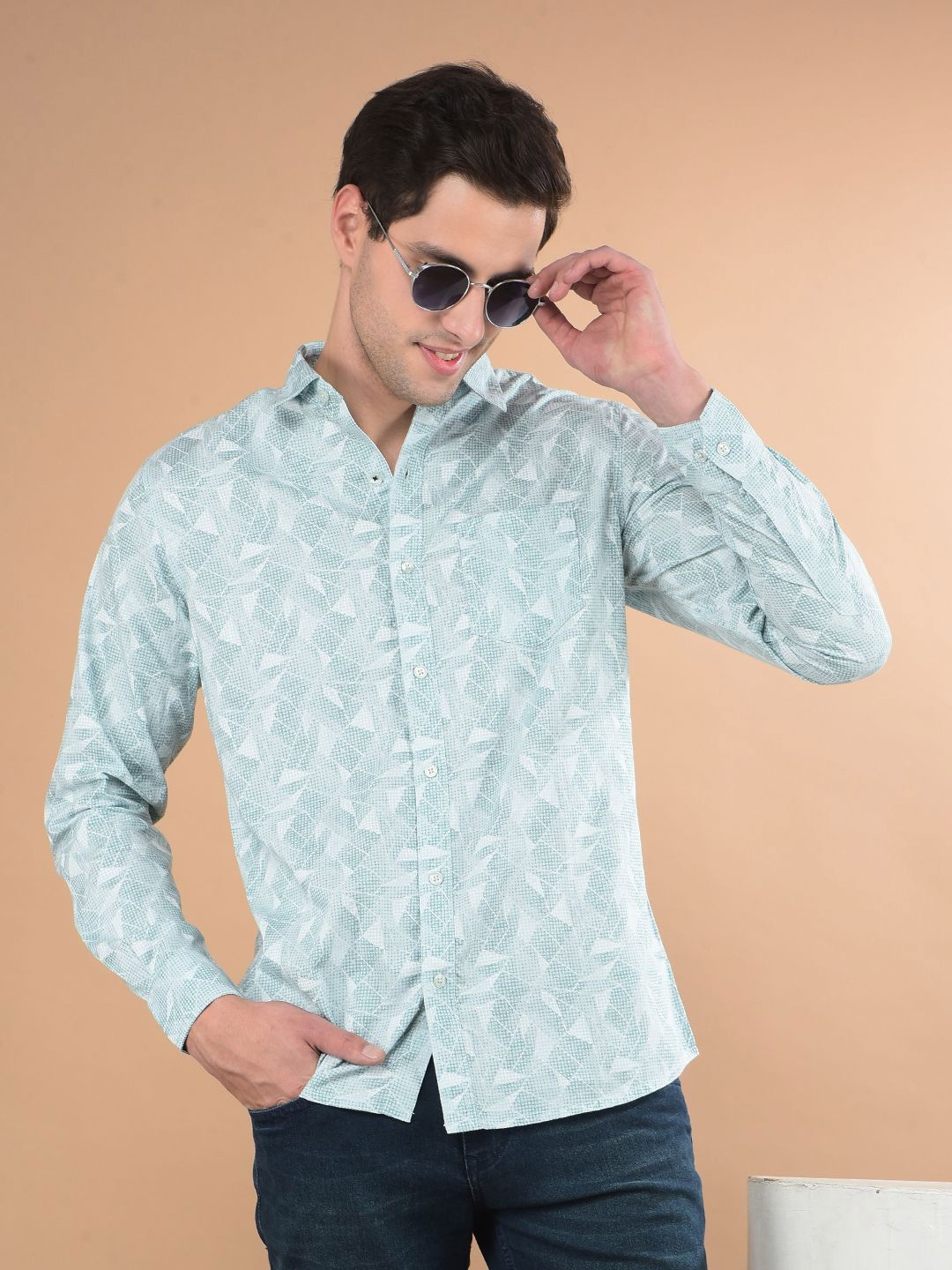

Canary London Men Smart Slim Fit Spread Collar Abstract Printed Cotton Casual Shirt, Green