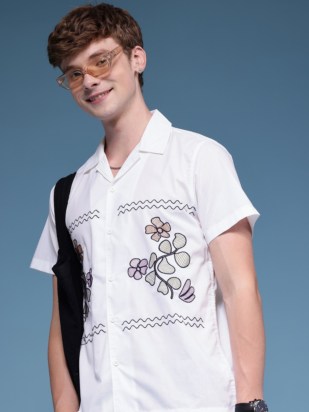 

HERE&NOW Floral Embroidered Casual Shirt, White