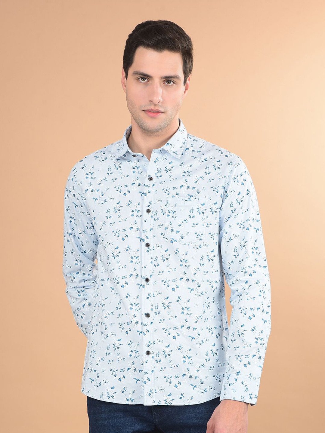 

Canary London Men Smart Fit Spread Collar Floral Printed Cotton Slim Fit Casual Shirt, Blue