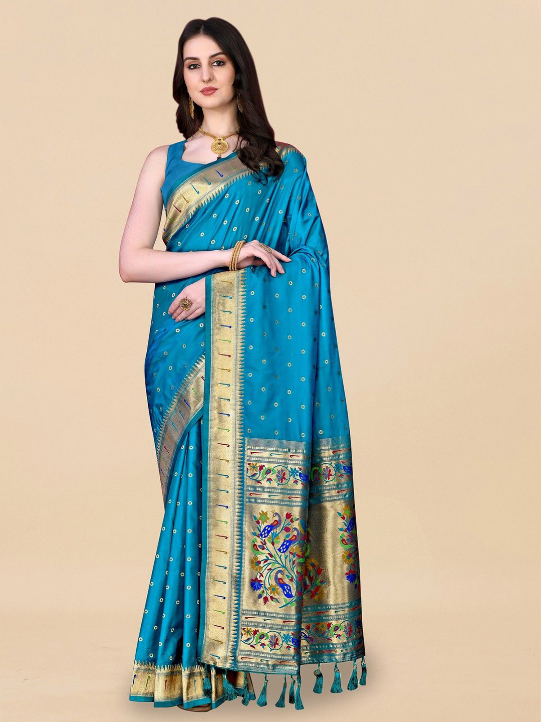

VARNI FABRICS Woven Design Zari Pure Silk Banarasi Saree, Blue