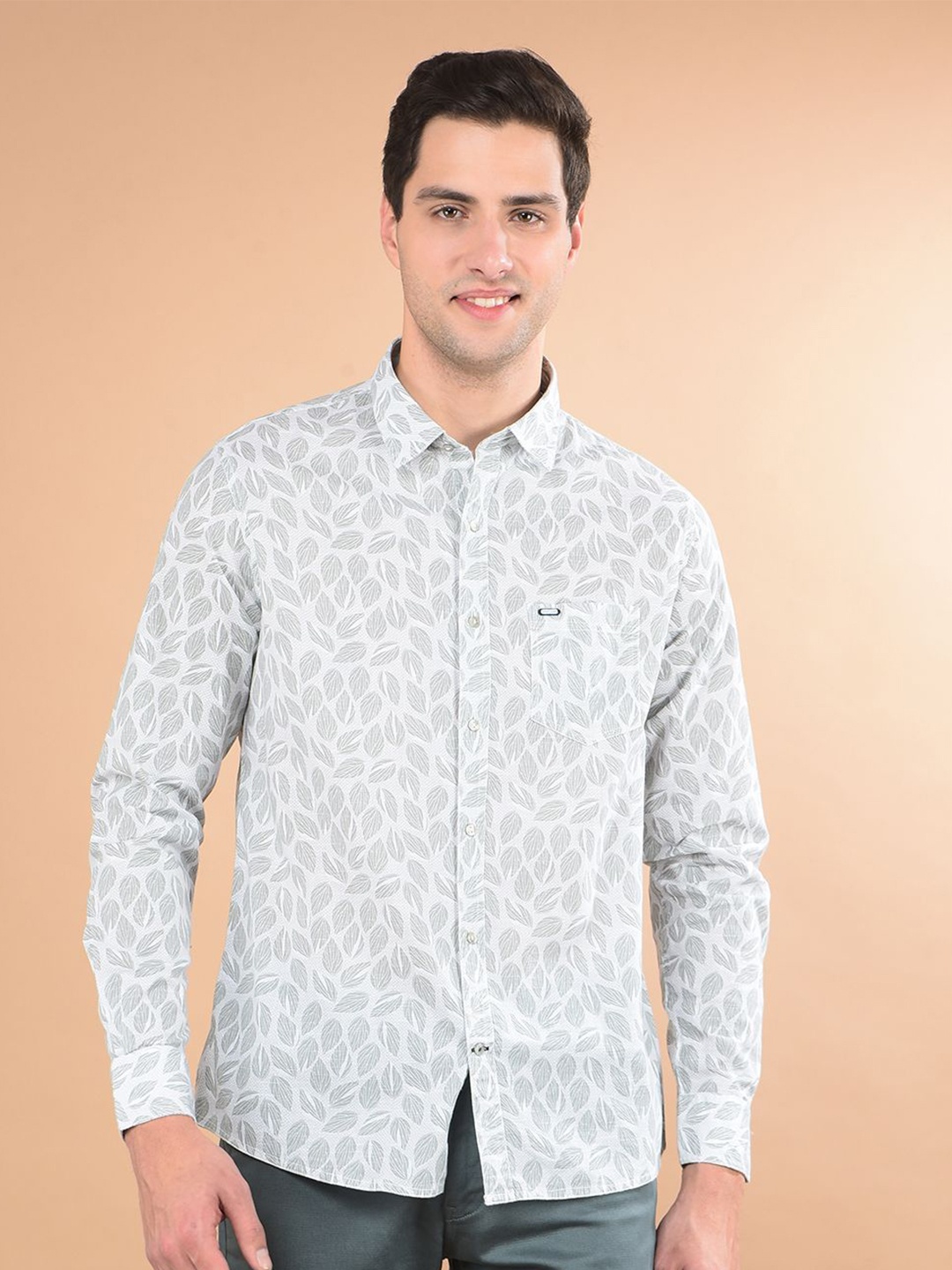 

Canary London Men Spread Collar Floral Printed Cotton Slim Fit Casual Shirt, White