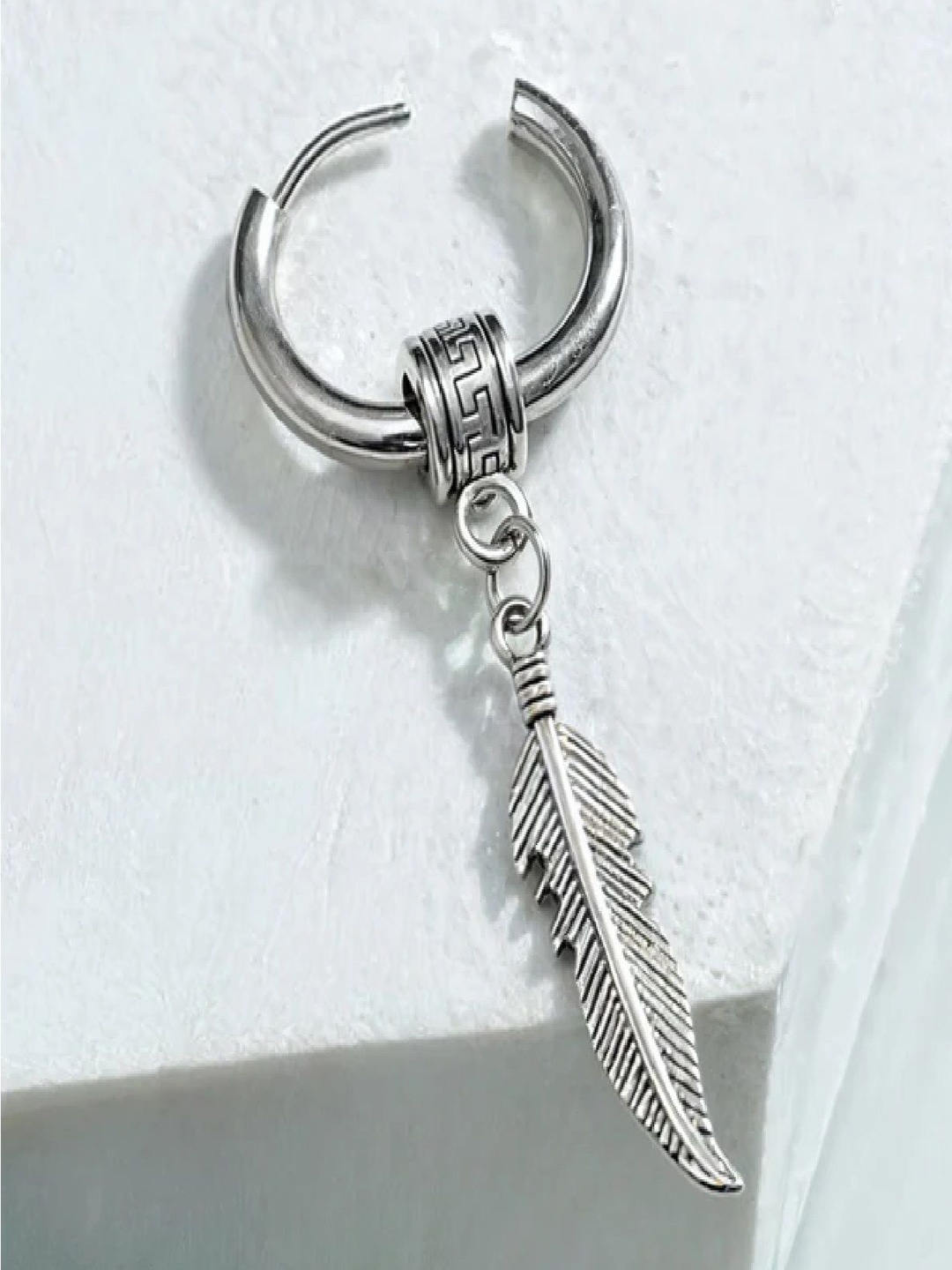 

RUHI COLLECTION Silver Plated Feather Shaped Hoop Earrings