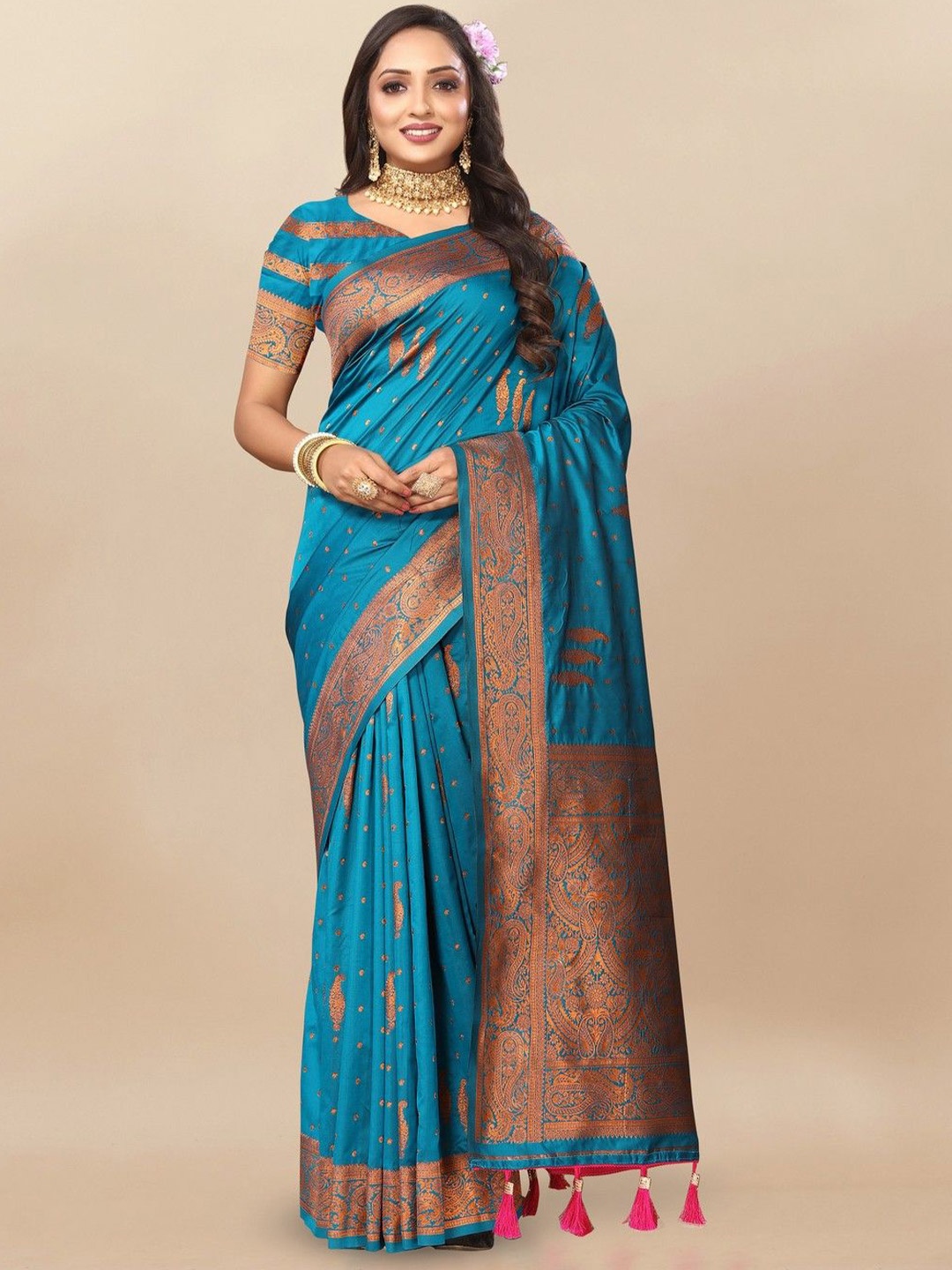 VARNI FABRICS Woven Design Zari Pure Silk Saree, Blue