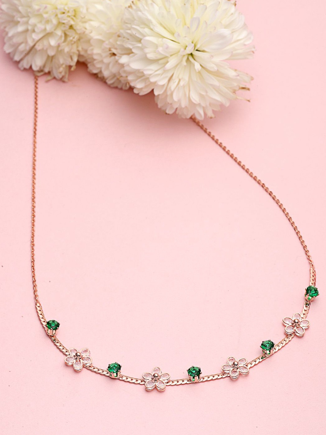 

PANASH Gold-Plated Cubic Zirconia Studded Floral Chain