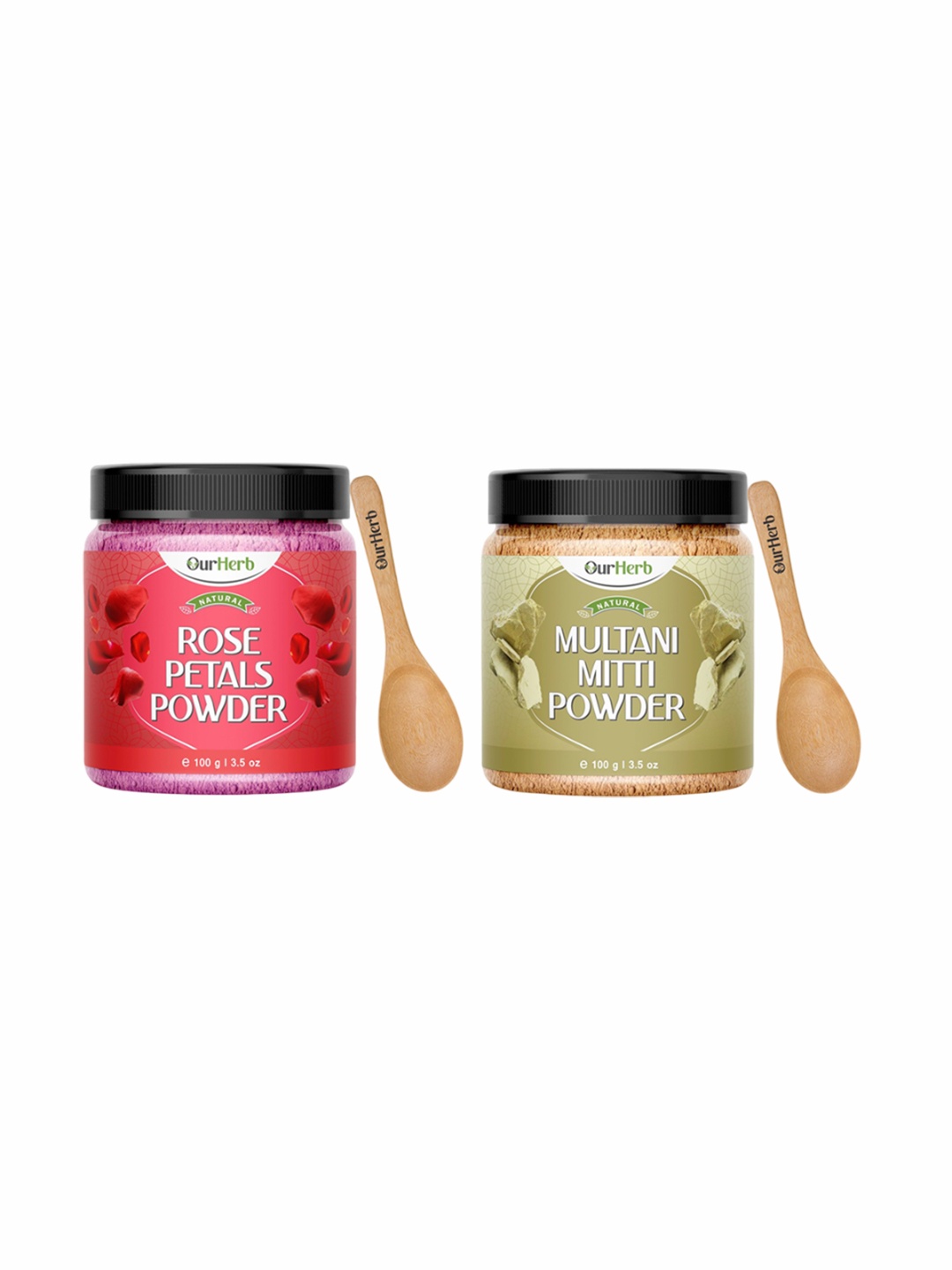 OurHerb Set Of 2 Pure & Natural Rose Petals & Multani Mitti Powder Face Pack - 100 g Each, Brown