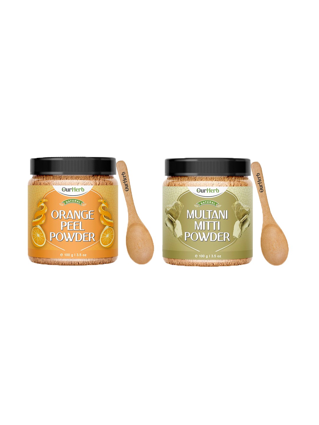 

OurHerb Set Of 2 Orange Peel Powder & Multani Mitti Powder- 100 g Each, Brown