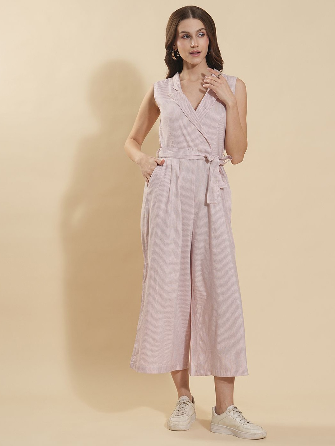 

Fashfun Women Striped Cotton Basic Jumpsuit, Pink